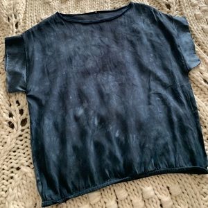 Blue silk tie dye blouse with elastic hem